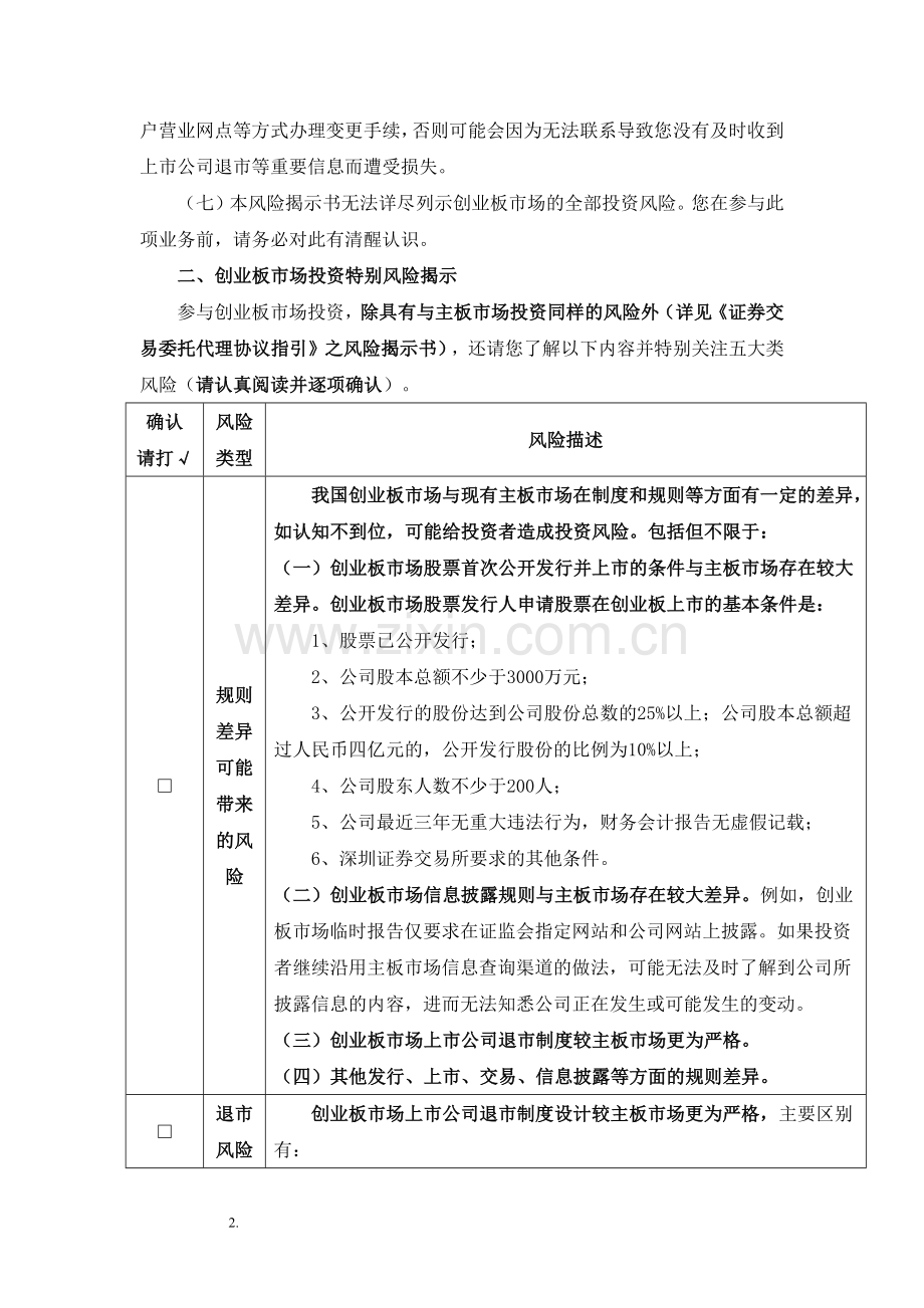 证券股份有限公司创业板市场投资风险揭示书模版.docx_第2页