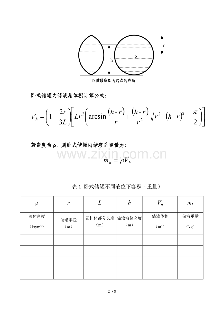 卧式储罐不同液位下的容积(质量)计算.doc_第2页