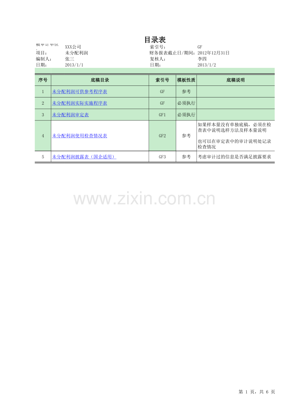 未分配利润审计底稿.xlsx_第1页