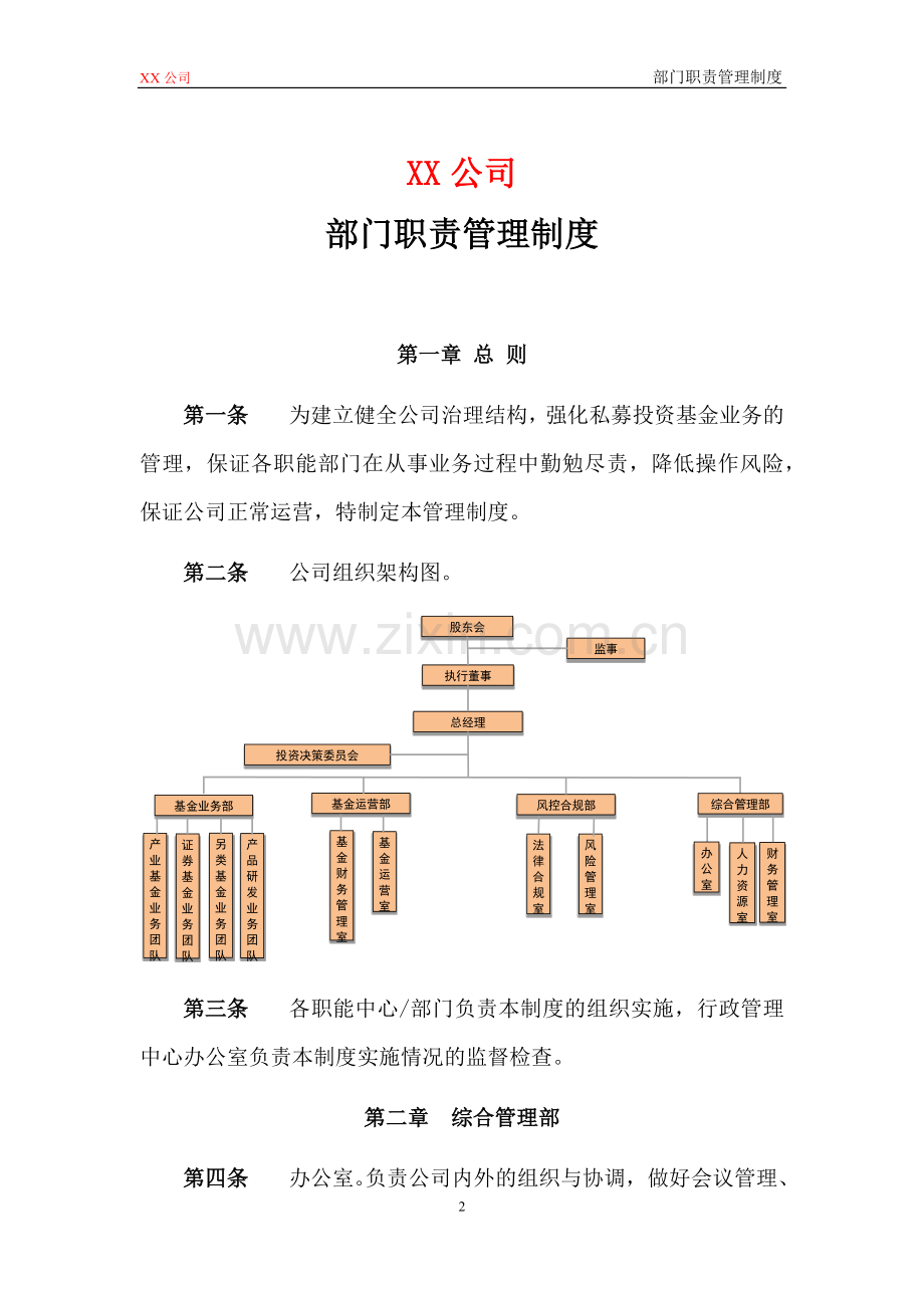 私募基金管理公司部门职责管理制度模版.docx_第2页