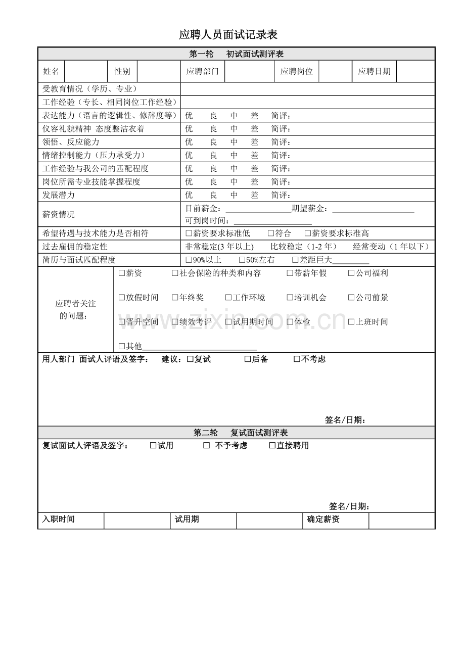应聘人员面试记录表过程记录.doc_第1页