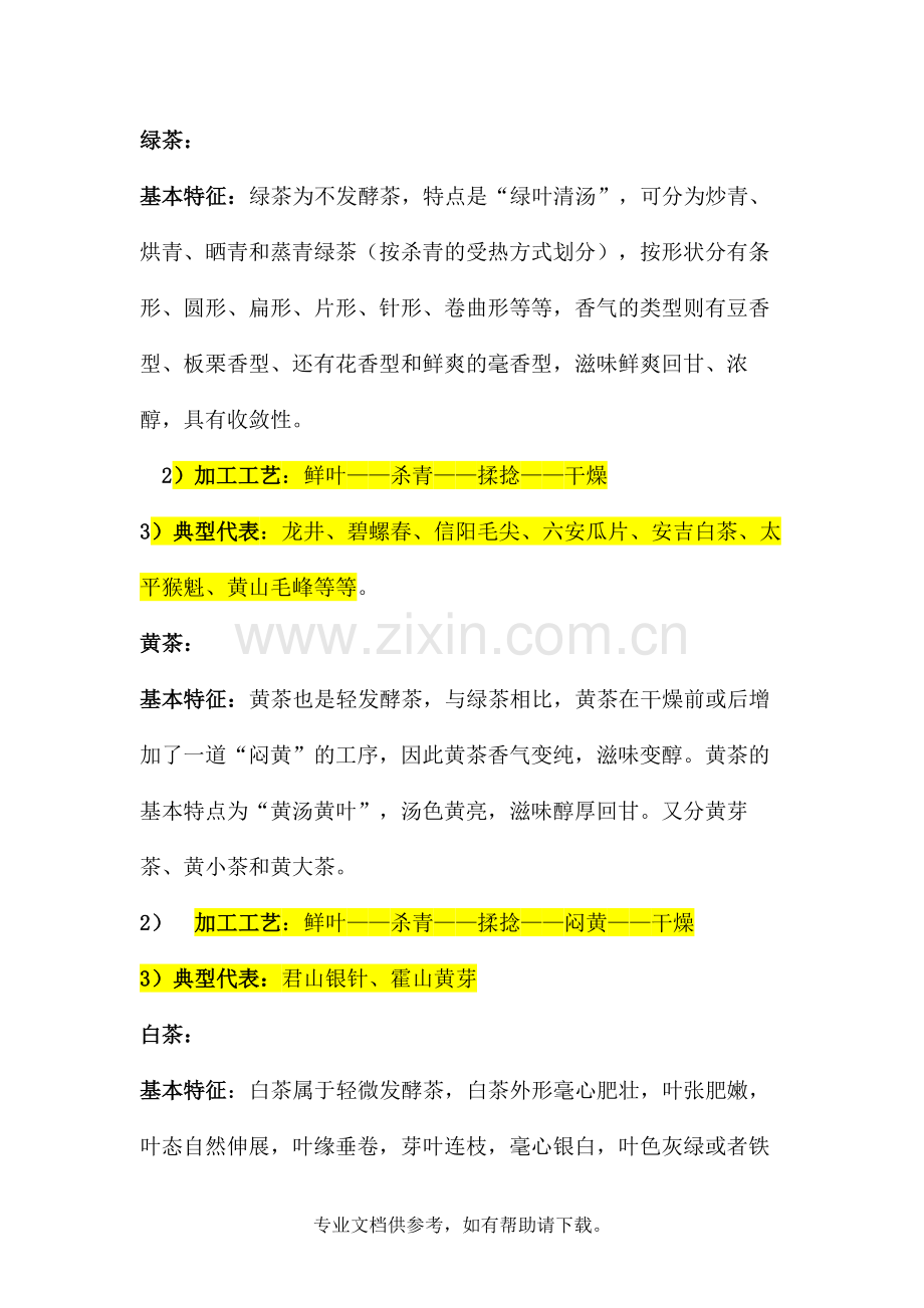 六大茶类的特点及加工工艺.doc_第1页