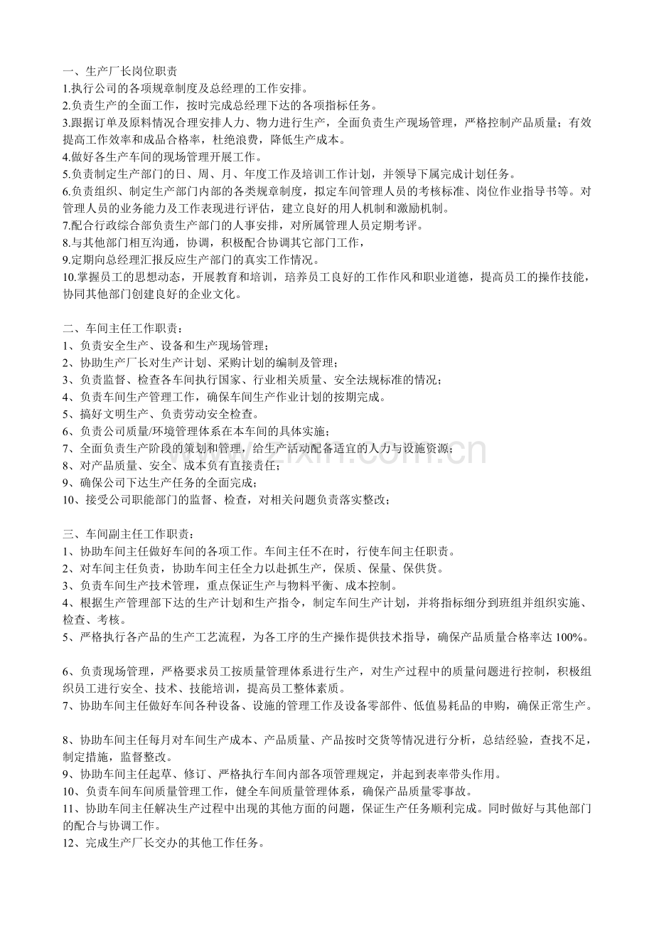 生产部各岗位岗位职责.doc_第1页