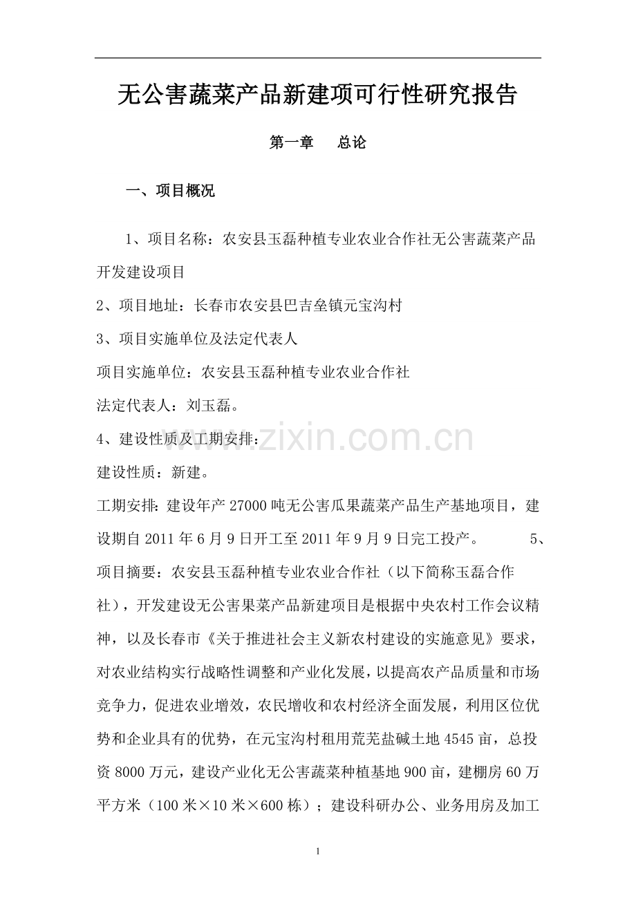棚房蔬菜种植可行性研究报告.doc_第1页