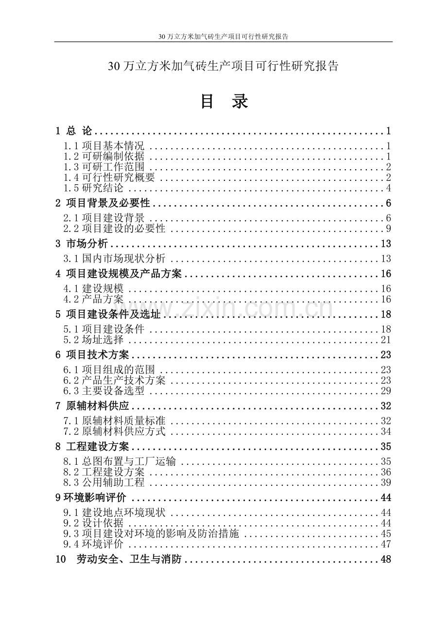 30万立方米加气砖生产项目可行性研究报告.doc_第1页