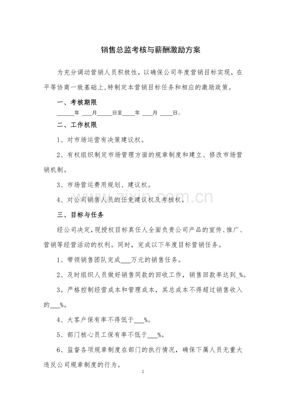 销售总监考核与薪酬激励方案.docx_第1页