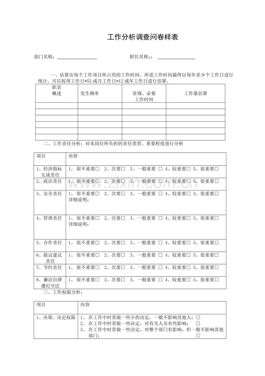 工作分析调查问卷样表.doc_第1页