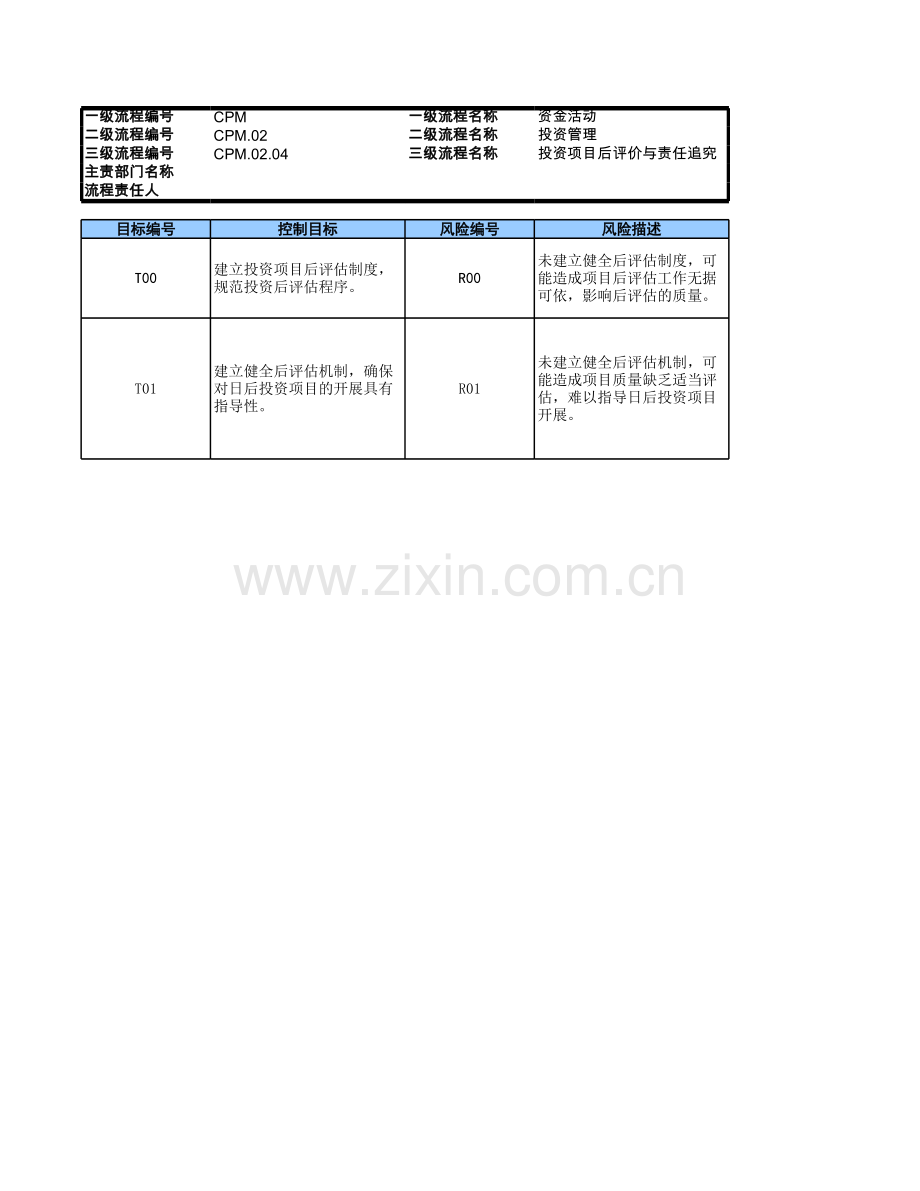 企业投资项目后评价与责任追究-RCM风险控制矩阵模版.xls_第1页