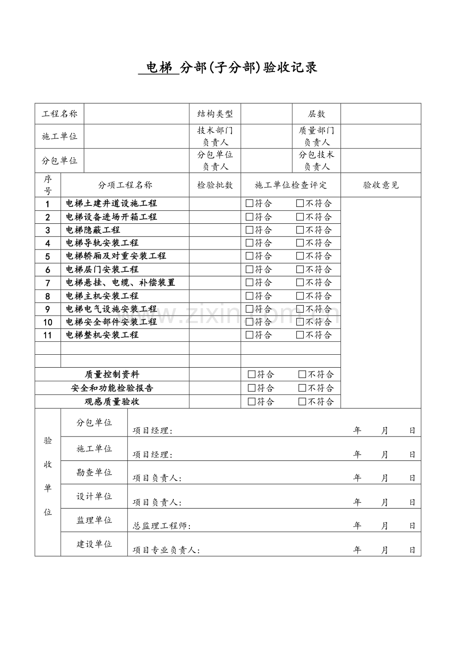 电梯分项工程验收记录表.doc_第1页