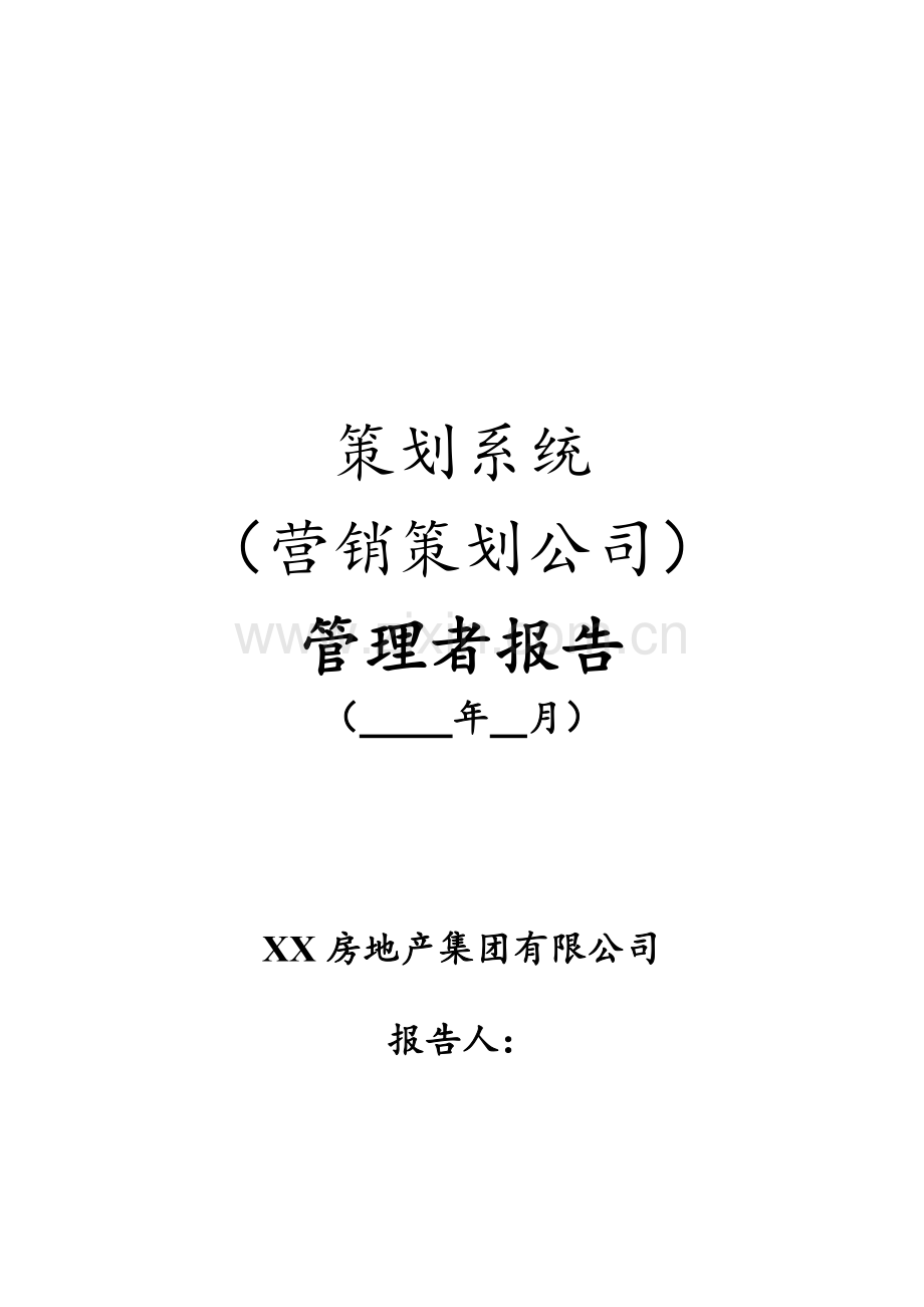 房地产公司策划系统管理者报告(月报模版).doc_第1页