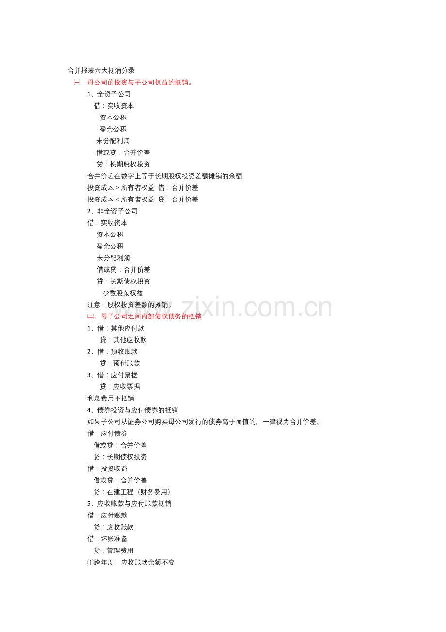 合并报表六大抵消分录.doc_第1页