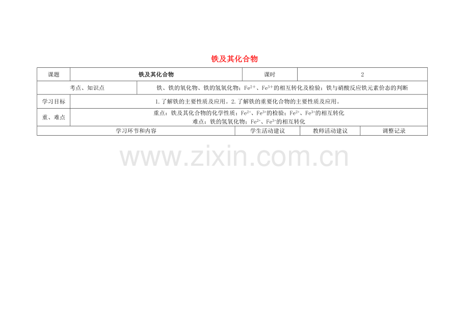 高三化学第3周教学设计铁及其化合物.doc_第1页