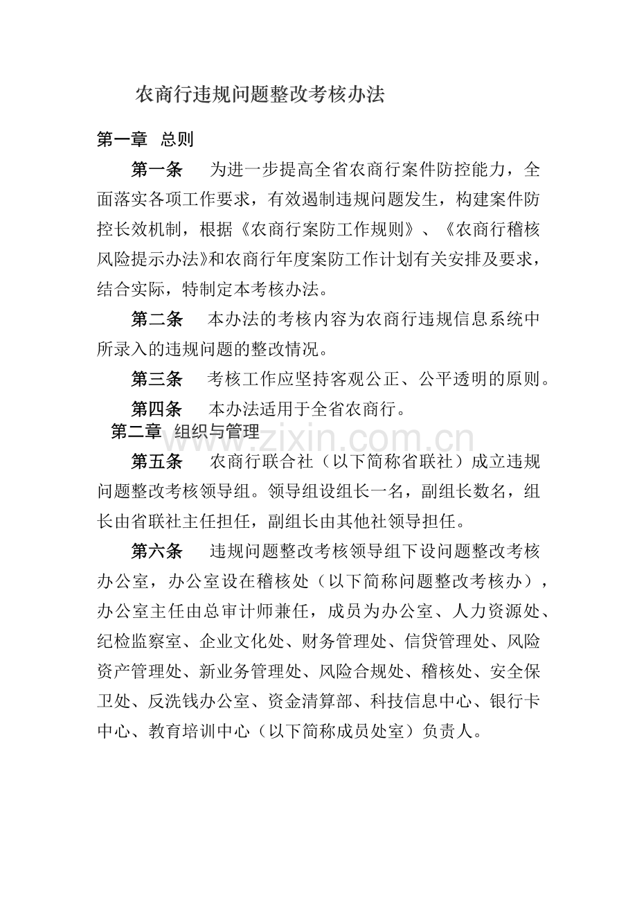 农商行违规问题整改考核办法模版-.docx_第1页