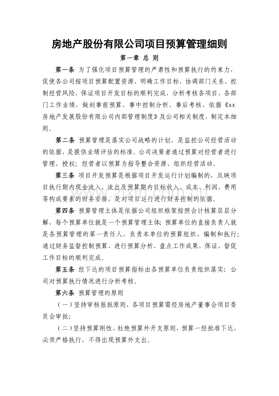 房地产股份有限公司项目预算管理细则模版.docx_第1页