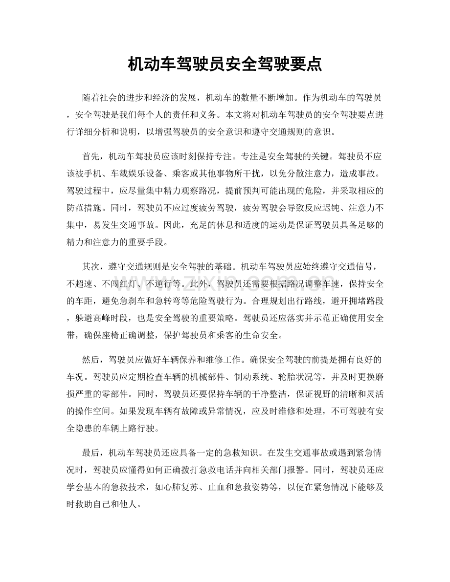机动车驾驶员安全驾驶要点.docx_第1页