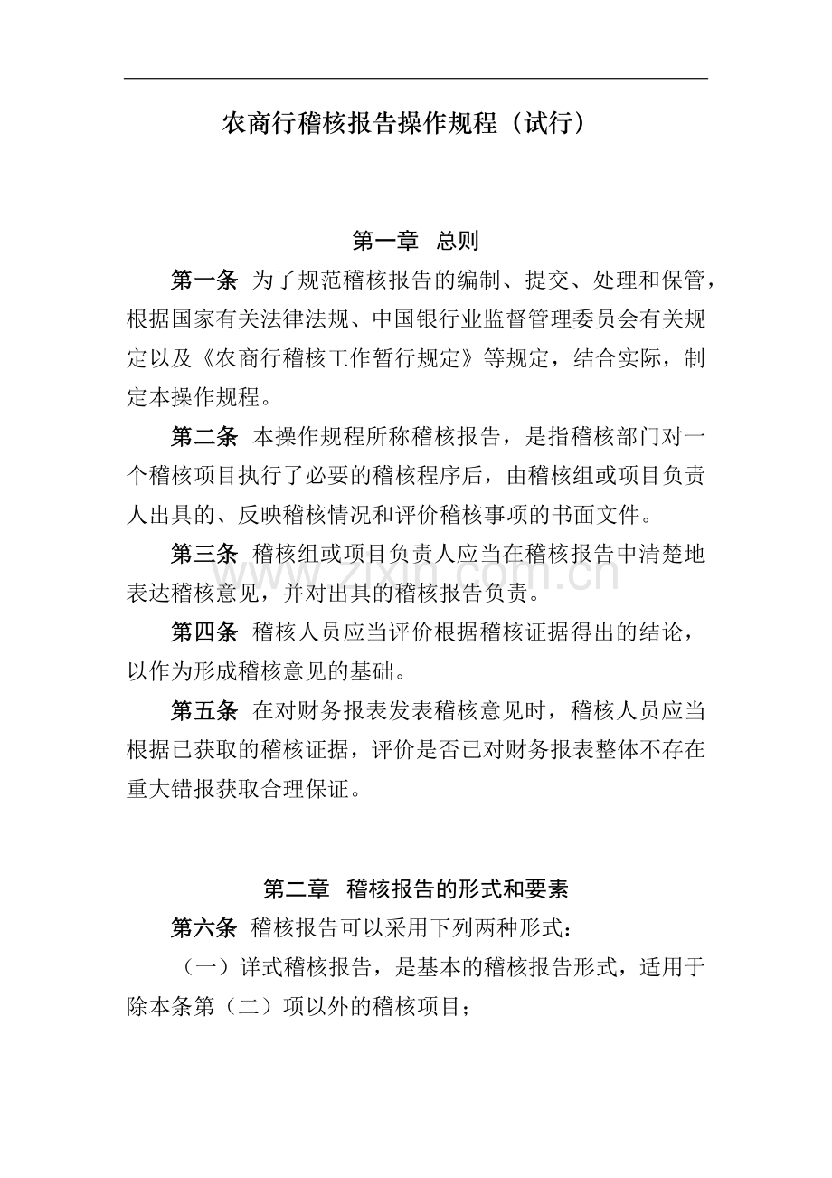 农商行稽核报告操作规程(试行)模版-.docx_第1页