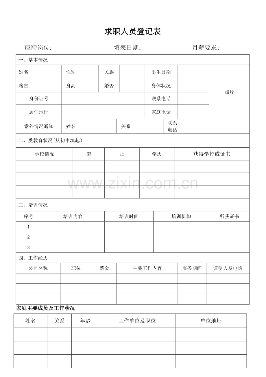 求职人员登记表表.doc_第1页