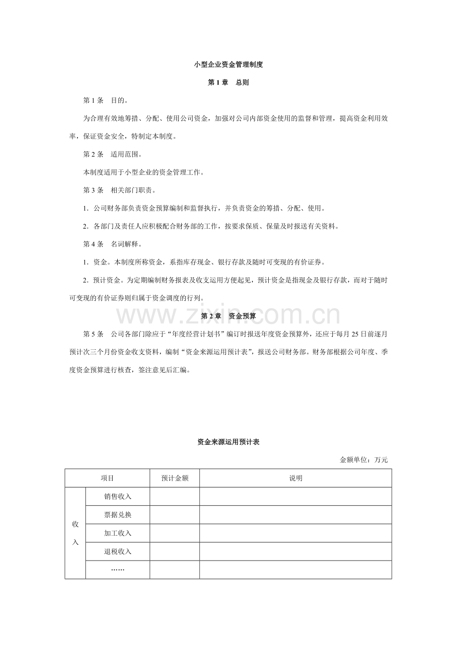 小型企业资金管理制度模版.docx_第1页