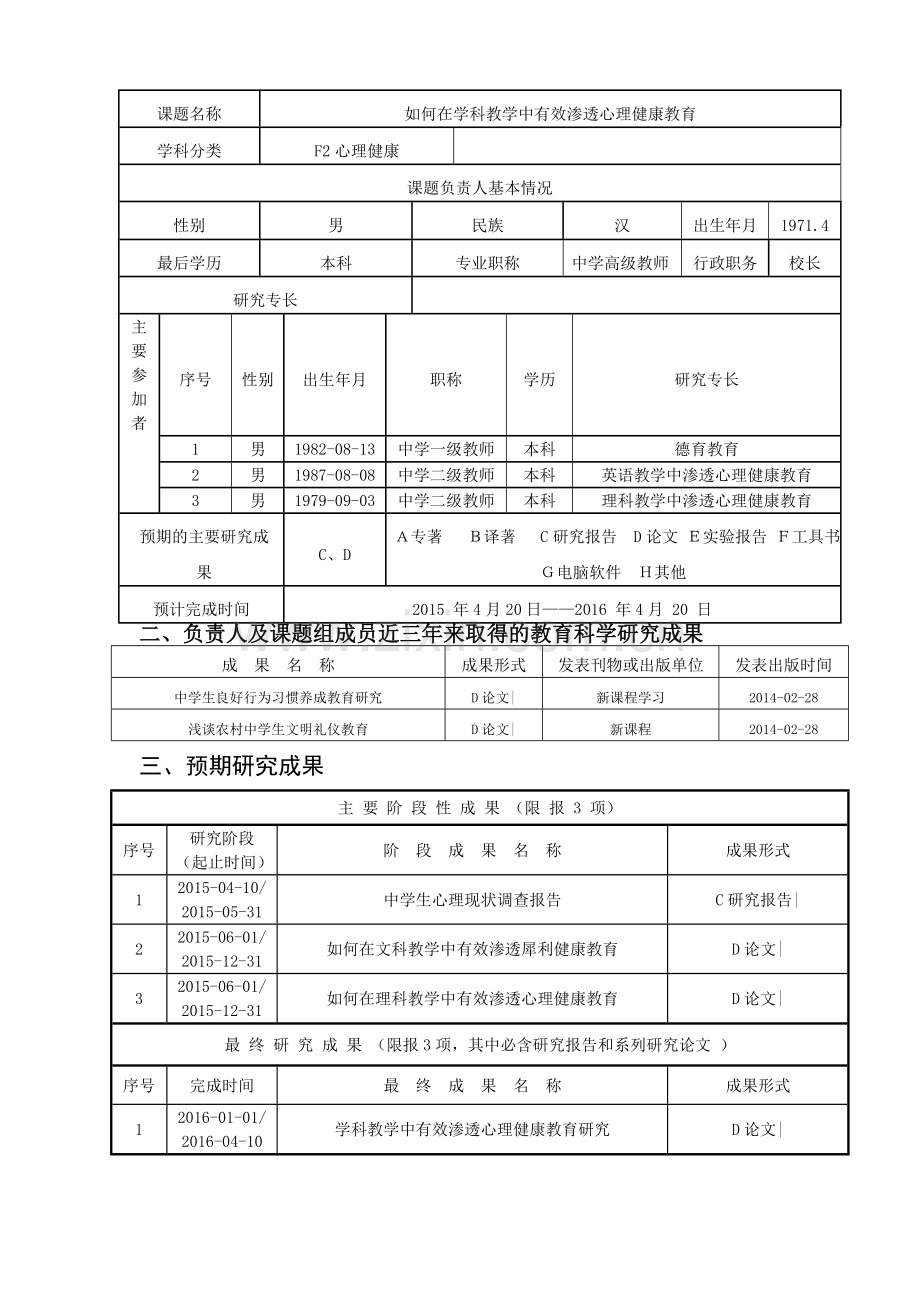 如何在学科教学中有效渗透心理健康教育匿名评审书解读.doc_第2页