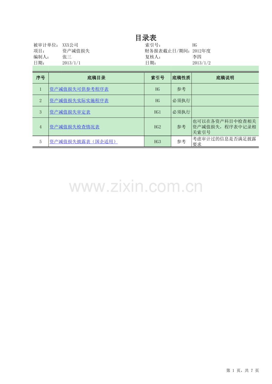 资产减值损审计底稿-多页工作表.xlsx_第1页