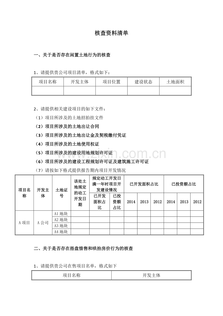 房地产公司发行公司债土地核查资料清单&访谈提纲模版.doc_第1页