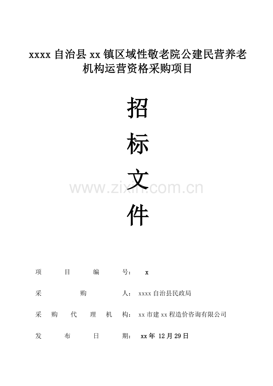 城镇区域性敬老院公建民营养老机构运营资格采购项目招标文件模版.doc_第1页