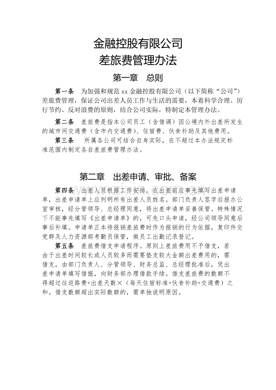 金融控股公司差旅费管理办法模版.docx_第1页