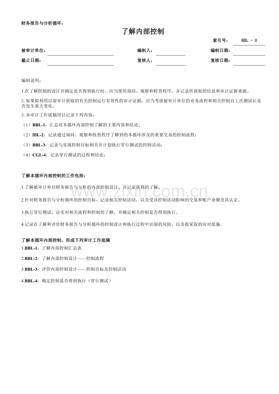 公司内部控制审计工作底稿-实施阶段-重大业务循环测试-BB财务报表及分析模版.xls_第1页