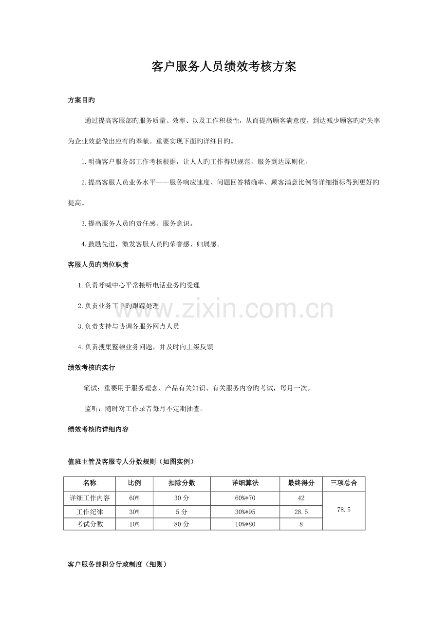 客户服务人员绩效考核方案.doc_第1页