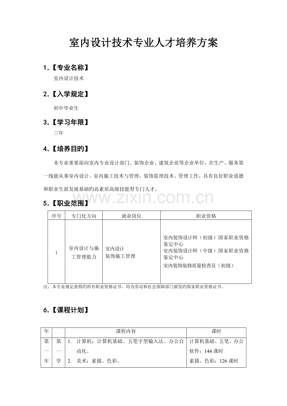 室内设计技术专业人才培养方案.doc_第1页
