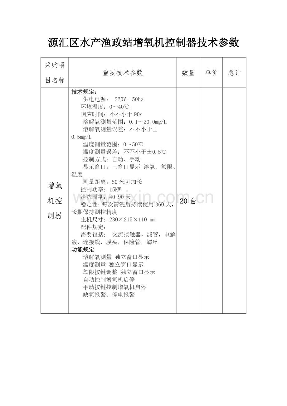 源汇区水产渔政站增氧机控制器技术参数.doc_第1页