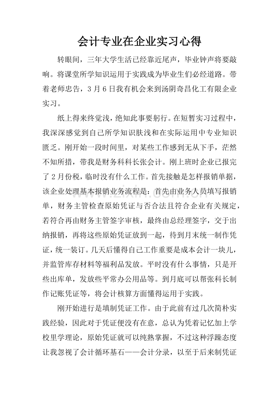 会计专业在公司实习心得.docx_第1页