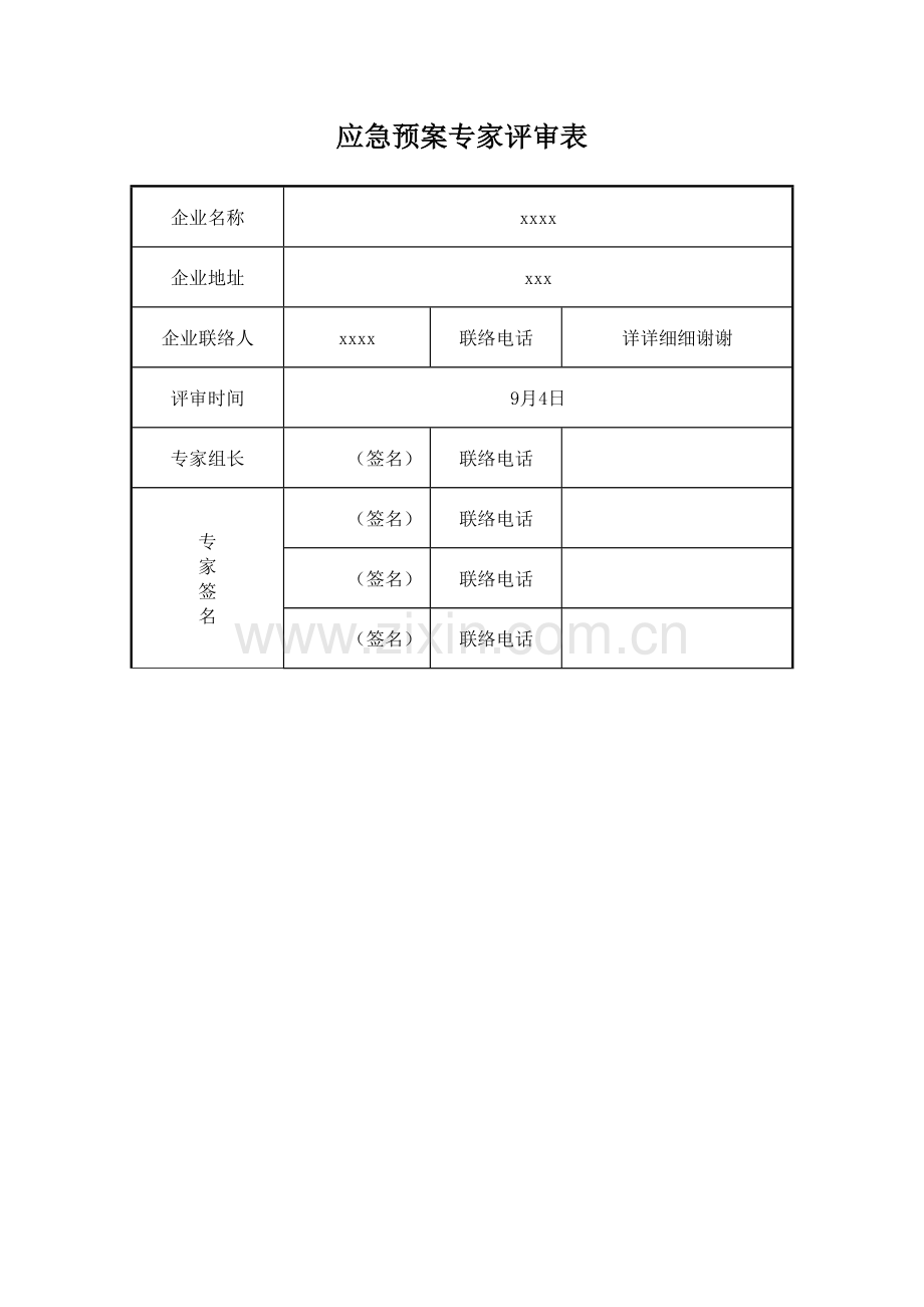 应急预案专家评审表.doc_第1页