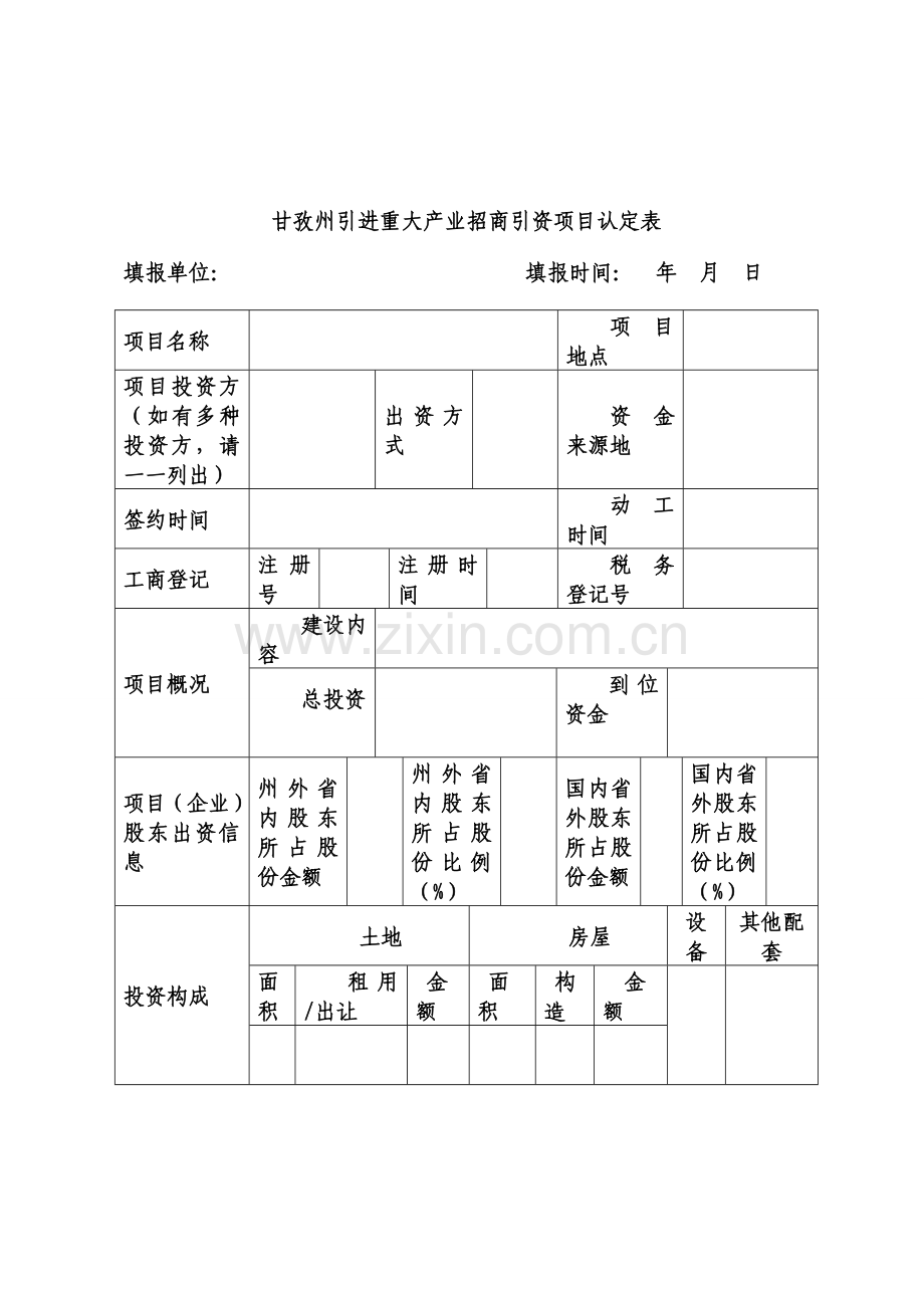 甘孜州引进重大产业招商引资项目认定表.doc_第1页