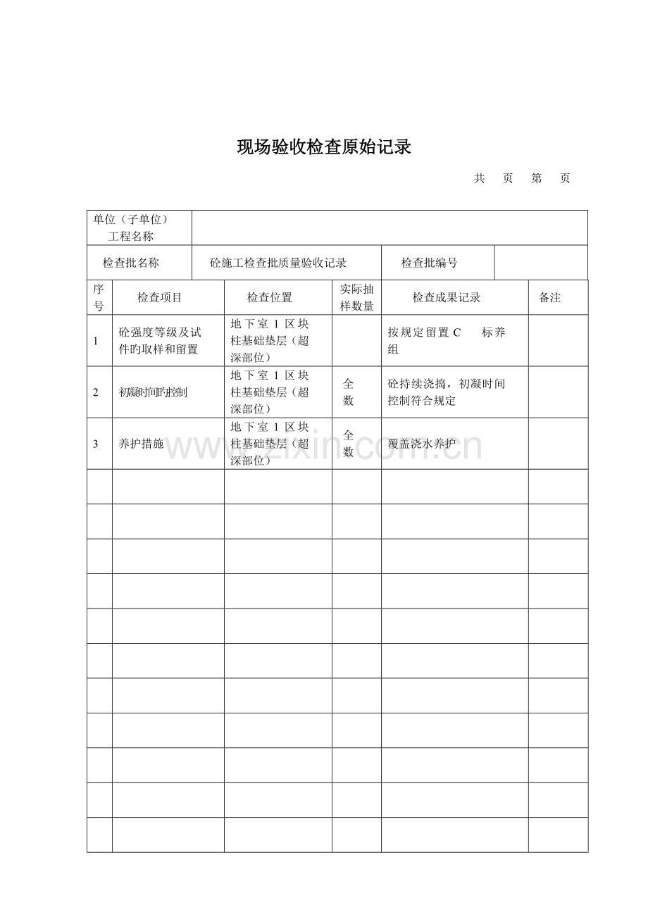 现场验收检查原始记录砼施工.doc_第2页