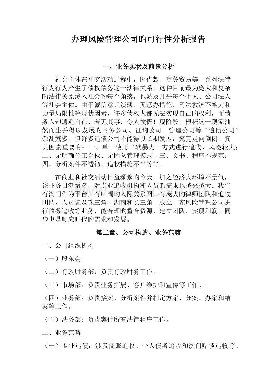 办理风险管理公司的可行性分析报告.docx_第1页