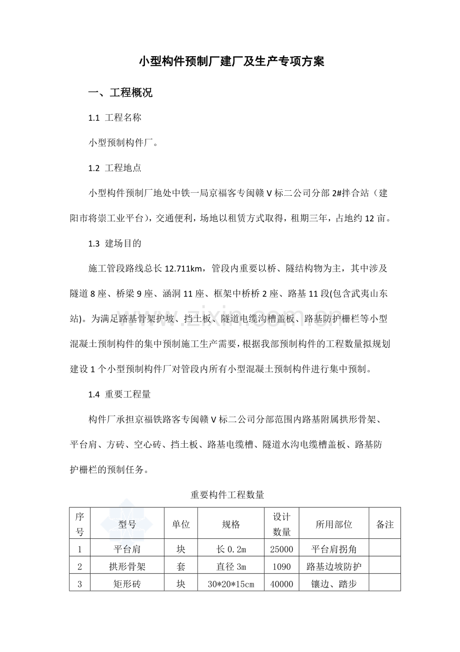 小型构件预制厂建厂及生产专项方案方案.doc_第1页