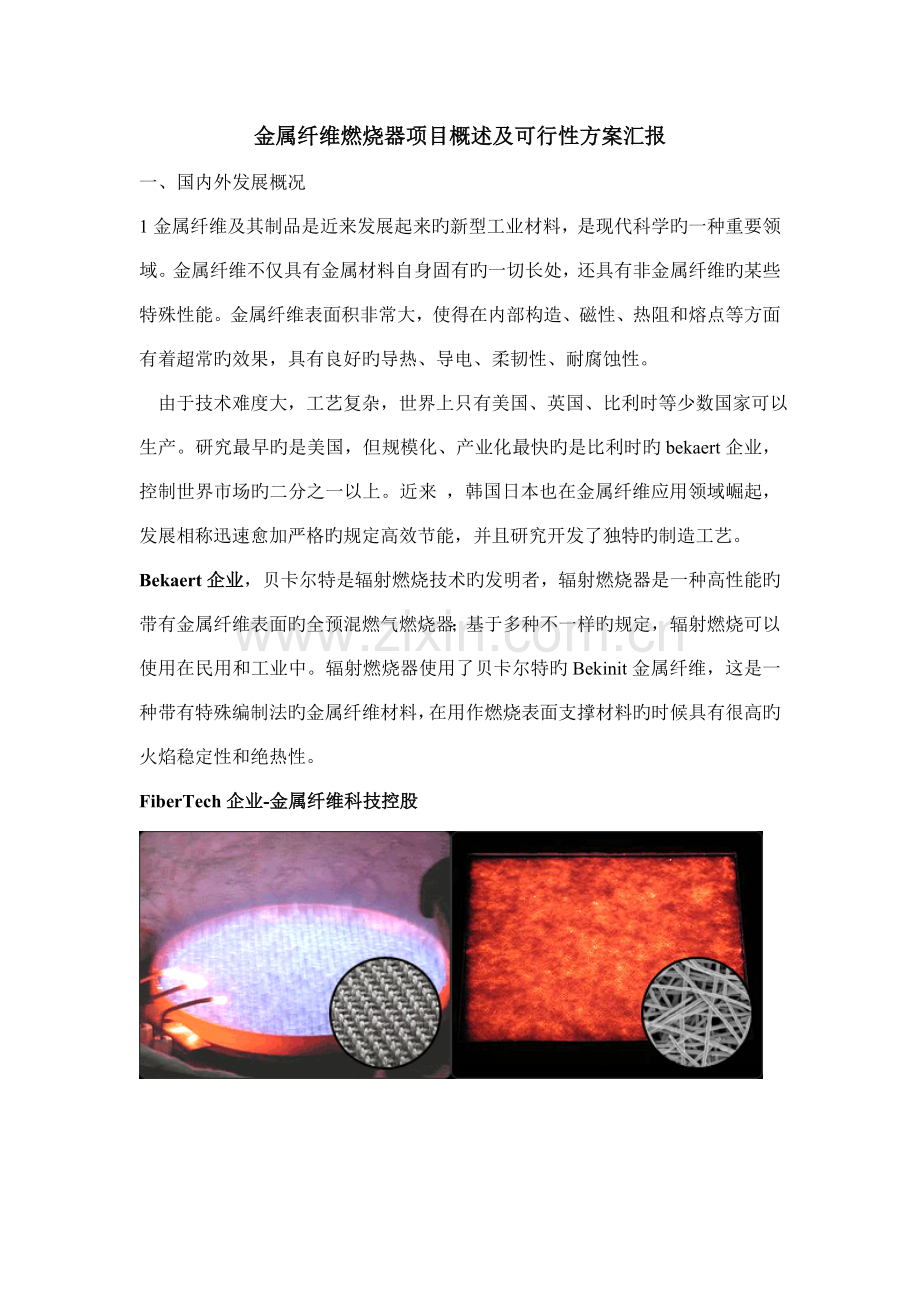 金属纤维燃烧器项目概述及可行性方案报告.doc_第1页