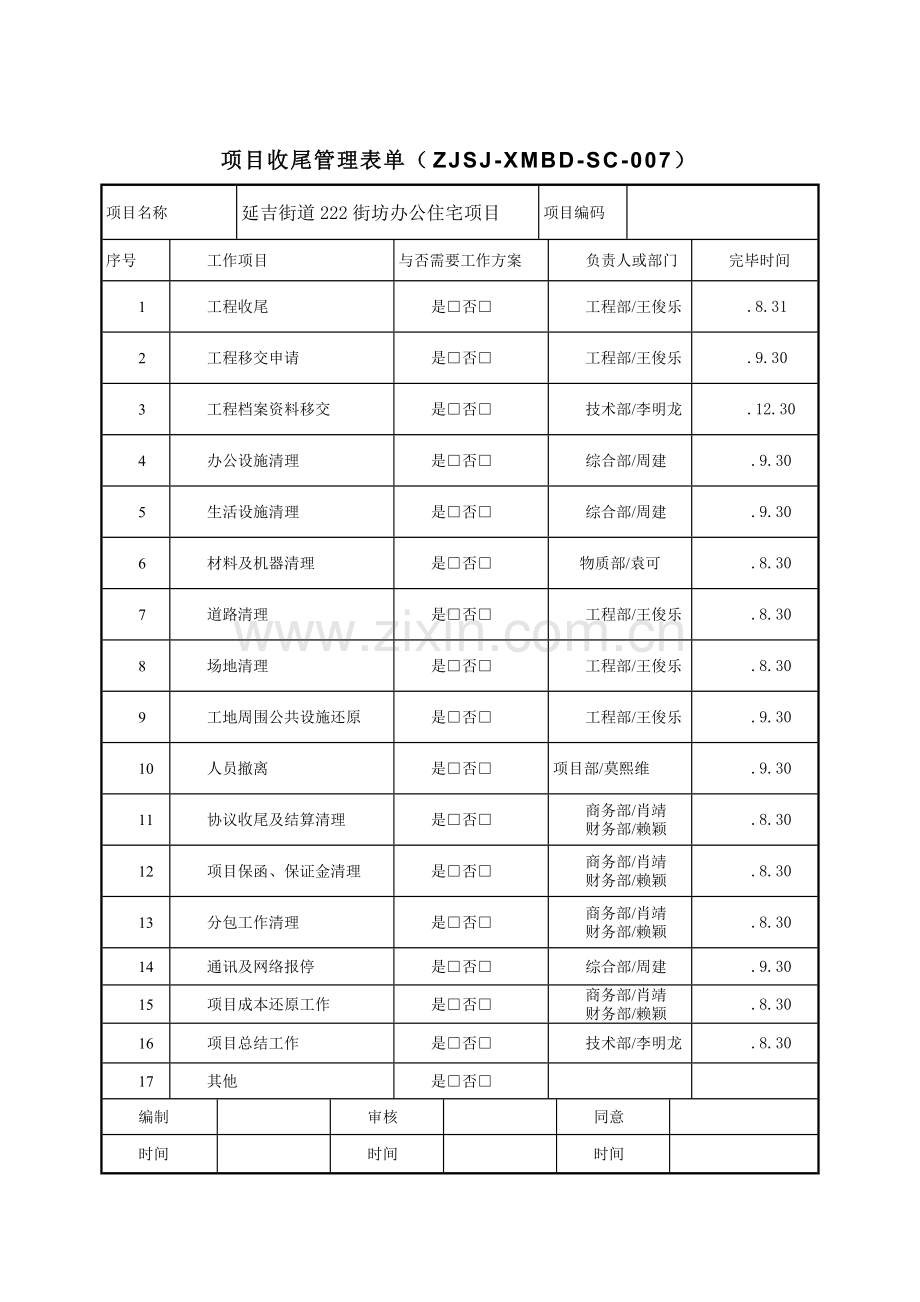 项目收尾工作计划表.doc_第1页