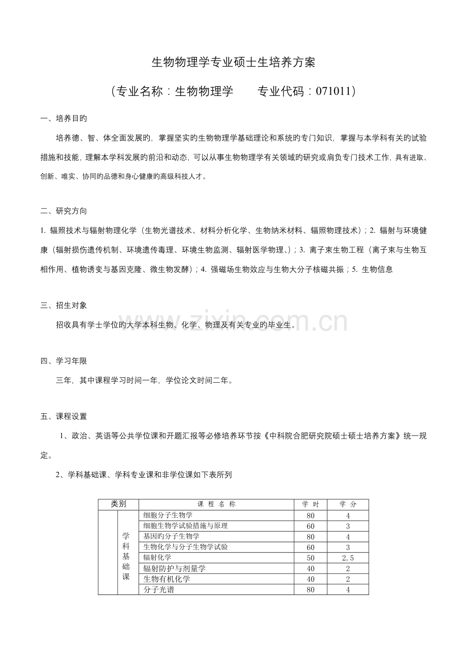 生物物理学专业硕士生培养方案.doc_第1页