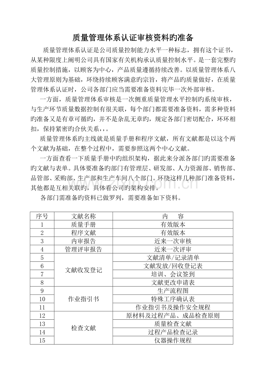 质量管理体系认证审核资料的准备.doc_第1页