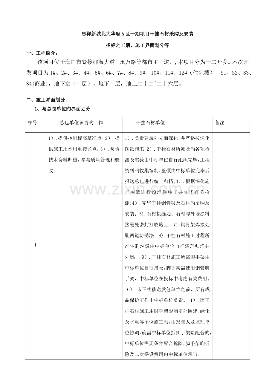 干挂石材工程界面、工期要求.9.12.docx_第1页