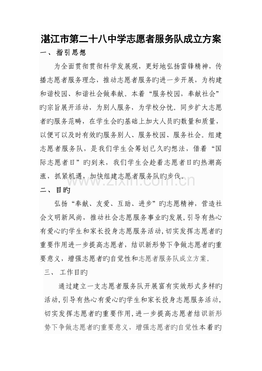 青年志愿者服务队成立方案.doc_第1页