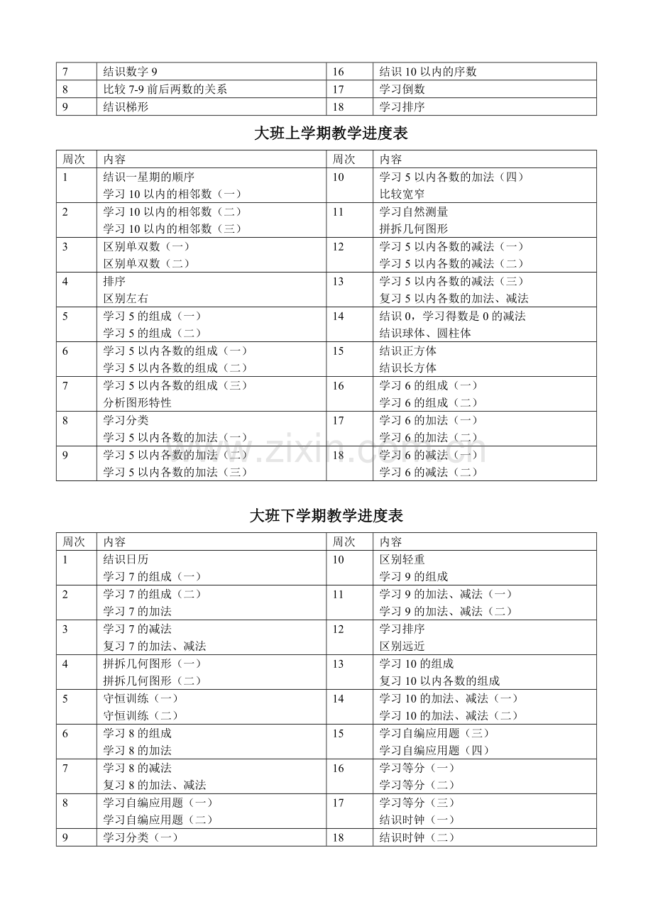 幼儿园数学教学进度表.doc_第2页