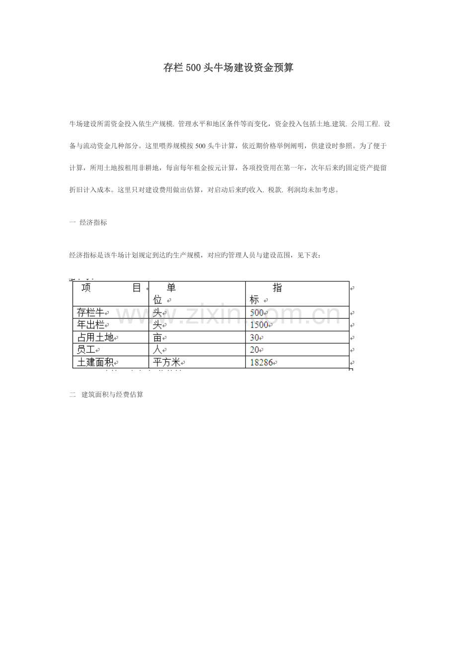 存栏头牛场建设资金预算.doc_第1页