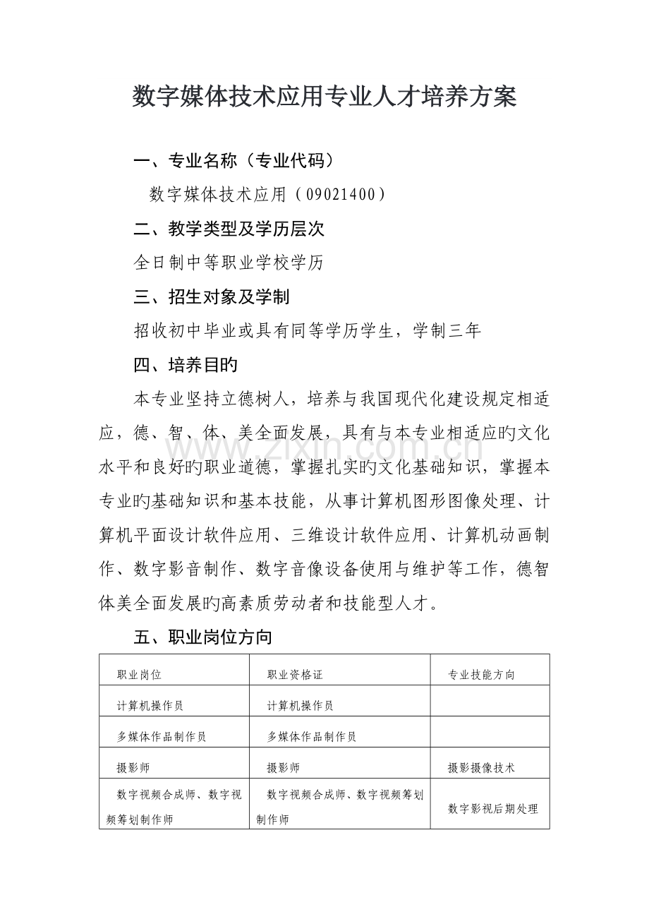 数字媒体技术应用专业人才培养方案.doc_第1页