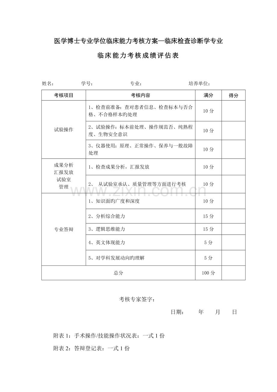 医学博士专业学位临床能力考核方案临床检验诊断学专业.doc_第1页