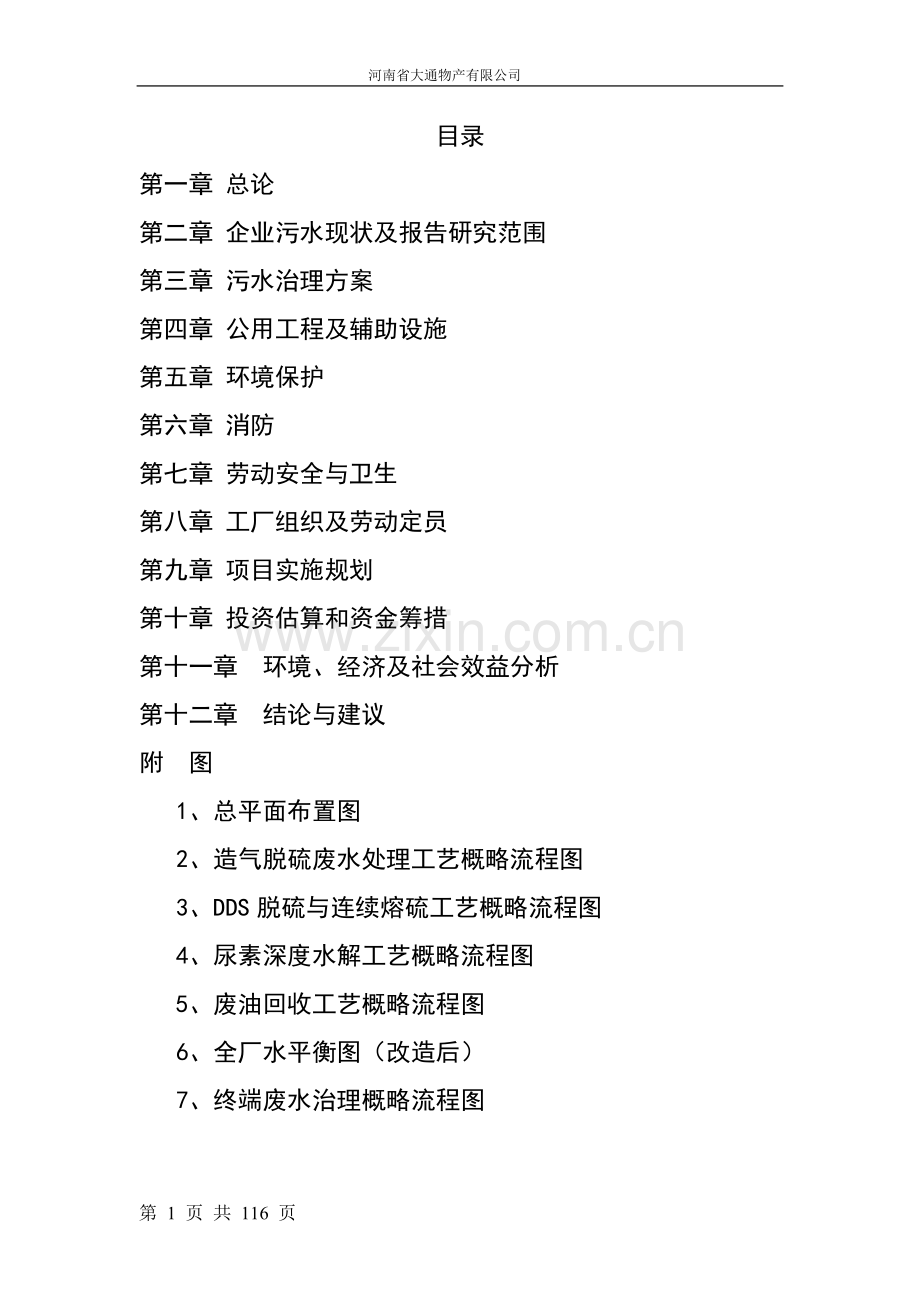 氮肥生产污水零排放综合治理及清洁生产立项可行性研究报告书.doc_第1页