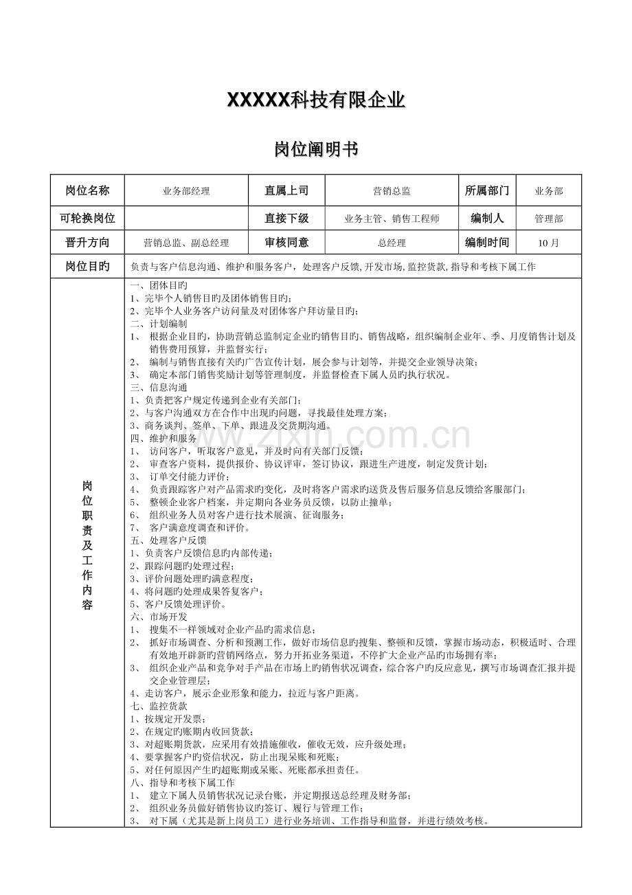 业务部经理岗位说明书.doc_第1页