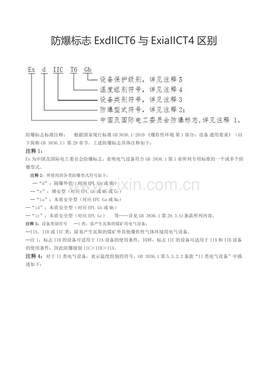 防爆标志ExdIICT6与ExiaIICT4区别.doc_第1页